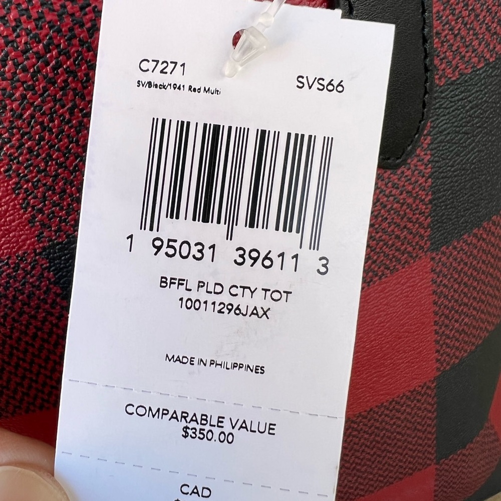 Coach buffalo Plaid Check Reversible Tote Handbag&wallet Red Black - Picture 13 of 13